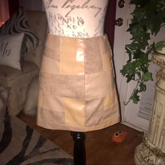 BB DAKOTA BEIGE PATCHWORK SKIRT - Picture 2 of 5
